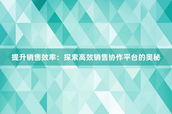 提升销售效率：探索高效销售协作平台的奥秘